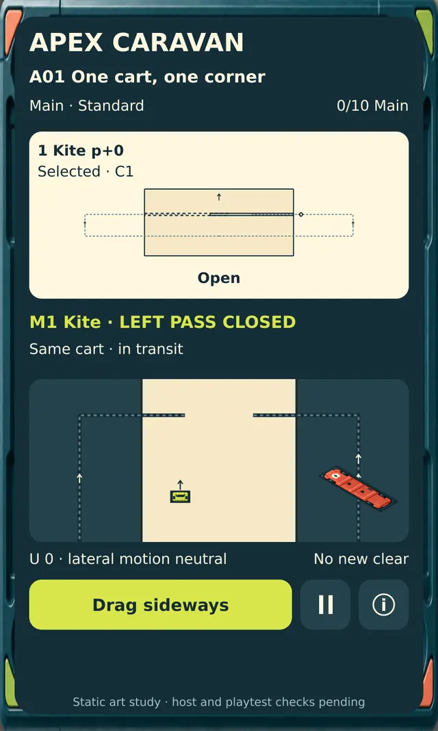 Assembled ApexCaravan preview with a small cart, a red platform and a corner route