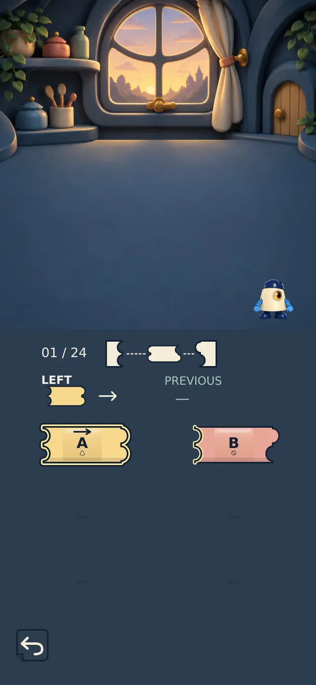 Assembled Counterform preview with interlocking ticket shapes in a cozy blue room