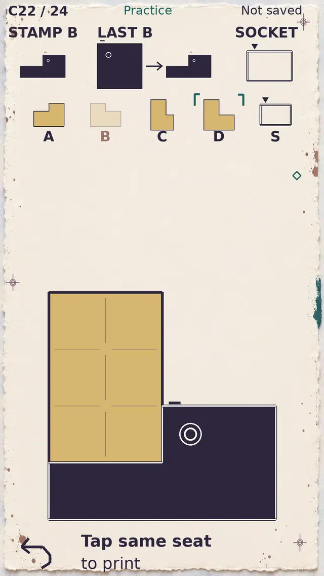 Assembled Counterprint preview with paper stamps, matching shapes and a print socket