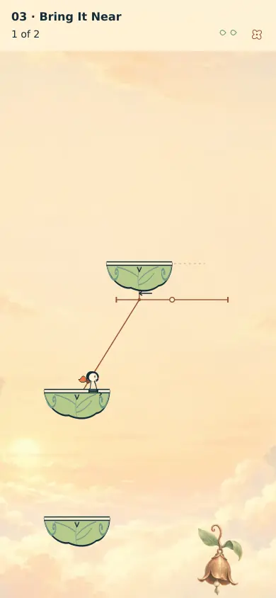 Assembled Counterspan preview with a small bird between suspended leaf bowls