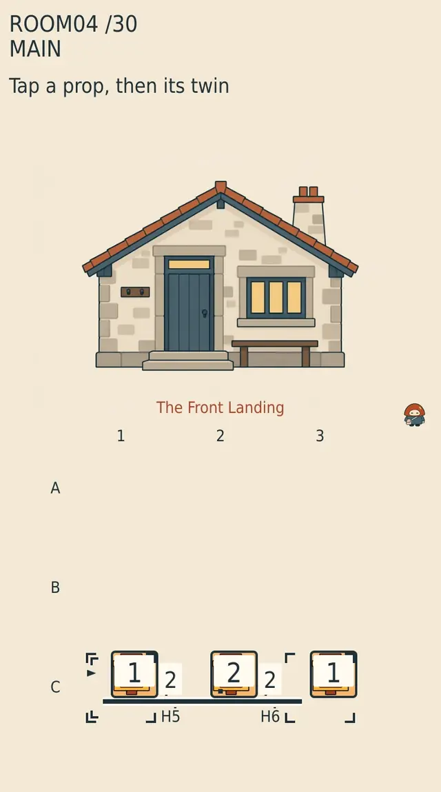Assembled Leasehold preview with a stone cottage above a numbered tile puzzle