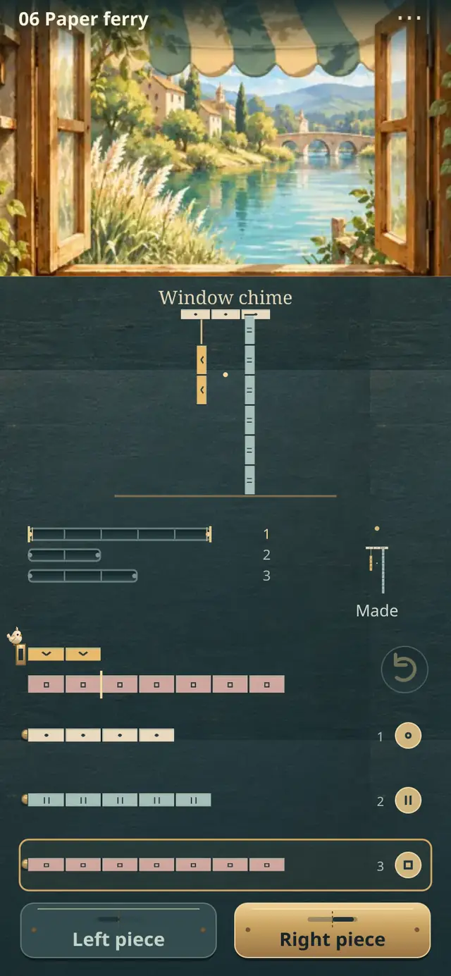 Assembled OffcutRelay preview with measured pieces and a window chime