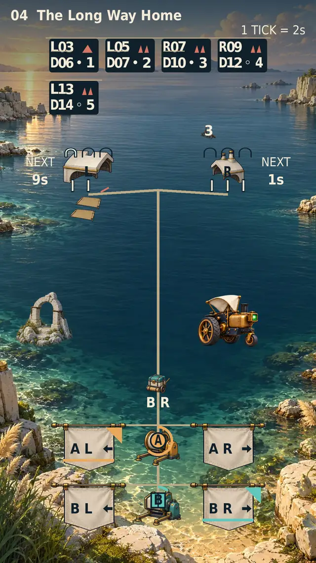 Assembled Supplywake preview with tiny delivery vehicles and route controls over a coastal bay