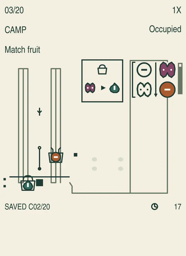 Assembled TurnstileOrchard preview with fruit symbols, baskets and routing tracks